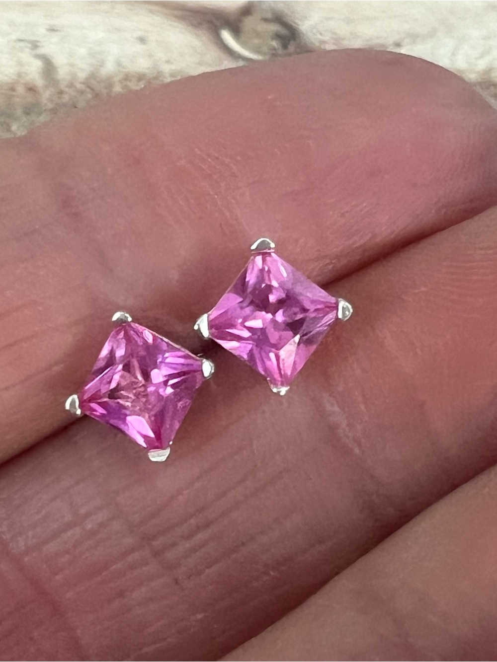 Pink Sapphire Sterling Silver Stud Earrings
